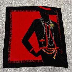 Chanel Silk Scarf Coco Red Black Square 23" Mademoiselle Italy Luxury Statement‎